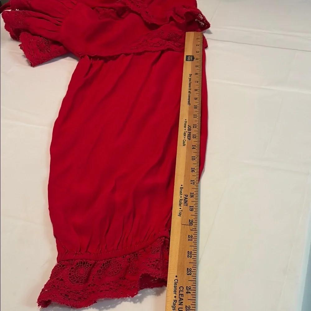 Free People Red Ruffled Bell Sleeve Crop Blouse